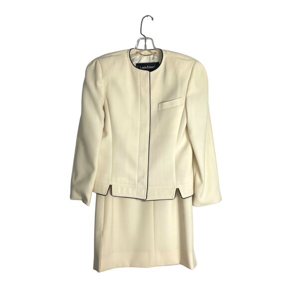 Louis Feraud Vintage 80s Beige Wool-Blend Skirt Suit Set Size 4 - Picture 1 of 15